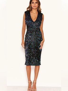NWT AX Paris Black Iridescent Sequin Midi Dress
